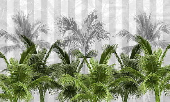 Fotodruck Tapete Wallpepper Palm spring Palmen Blätter grün auf weiß grau aus Berlin online bestellen