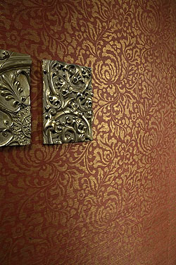 Luxus Grastapete Muster rot mit Stempelauftrag aus Gold Metall Glanz im Online Shop kaufen